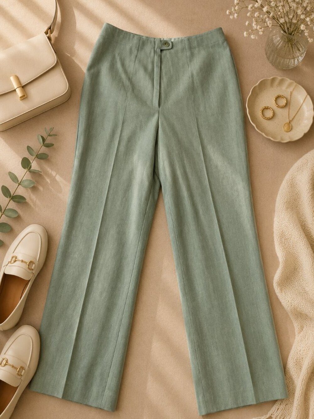 Vintage Pendleton Virgin Wool Pants Mint Green Straight Leg Trouser 13/14